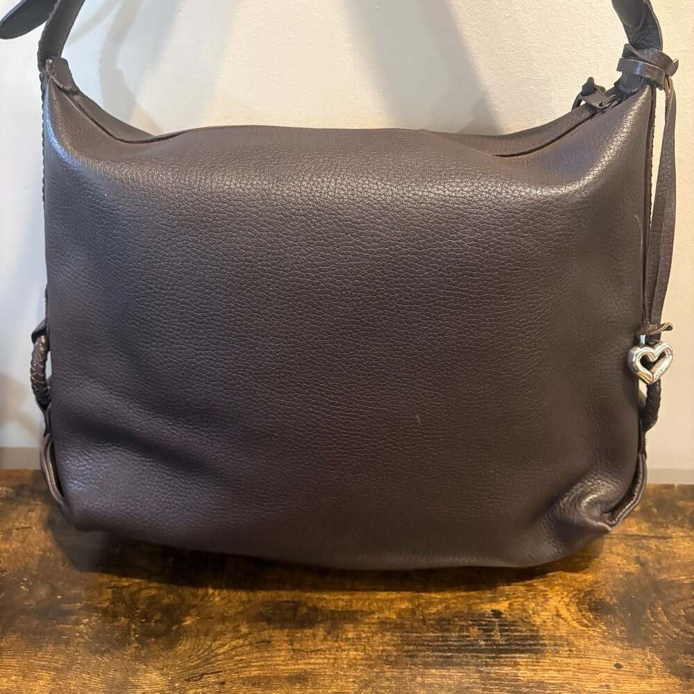 Brighton Brown Leather Shoulder Tote Bag Woven Braided Front - Picture 2 of 15